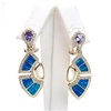 Silver Earring (Gold Plated) with Inlay Created Opal, Lemontrine, White & Tanzanite CZ