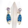 Silver Earring (Gold Plated) with Inlay Created Opal, Lemontrine, White & Tanzanite CZ