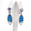 Silver Earring with Inlay Created Opal, Syn. Chalcedony, White & Tanzanite CZ