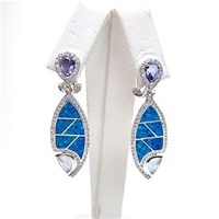 Silver Earring with Inlay Created Opal, Syn. Chalcedony, White & Tanzanite CZ