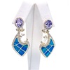 Silver Earring (Gold Plated) with Inlay Created Opal, Lemontrine, White & Tanzanite CZ