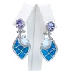 Silver Earring with Inlay Created Opal, Syn. Chalcedony, White & Tanzanite CZ
