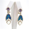 Silver Earring (Gold Plated) with Inlay Created Opal, Lemontrine, White & Tanzanite CZ