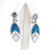 Silver Earring with Inlay Created Opal, Syn. Chalcedony, White & Tanzanite CZ