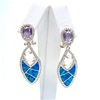 Silver Earring (Gold Plated) with Inlay Created Opal, Lemontrine, White & Tanzanite CZ