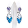 Silver Earring with Inlay Created Opal, Syn. Chalcedony, White & Tanzanite CZ