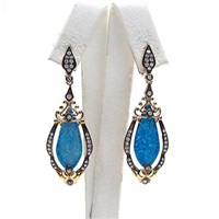 Silver Earring (Gold Plated) with Created Opal and White Cz