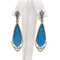 Silver Earring (Gold Plated) with Created Opal and White Cz