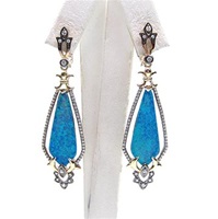 Silver Earring (Gold Plated) with Created Opal and White Cz