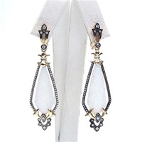 Silver Earring (Gold Plated) with Created Opal and White Cz