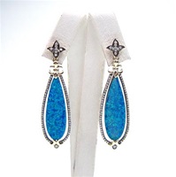 Silver Earring (Gold Plated) with Created Opal and White Cz