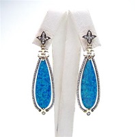 Silver Earring (Gold Plated) with Created Opal and White Cz