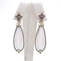 Silver Earring (Gold Plated) with Created Opal and White Cz