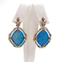 Silver Earring (Gold Plated) with Created Opal and White Cz