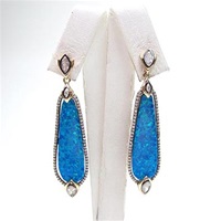 Silver Earring (Gold Plated) with Created Opal and White Cz