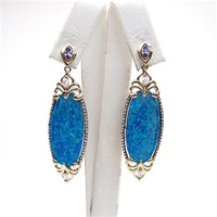 Silver Earring (Gold Plated) with Created Opal and White Cz