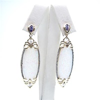 Silver Earring (Gold Plated) with Created Opal and White Cz