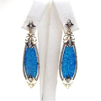 Silver Earring (Gold Plated) with Created Opal and White Cz