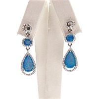 Silver Earrings with Inlay Created Opal & Wht CZ