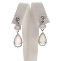 Silver Earrings with Inlay Created Opal & Wht CZ