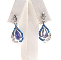 Silver Earring with Inlay Created Opal, White and Tanzanite CZ