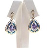 Silver Earring (Gold Plated) with Inlay Created Opal, White and Tanzanite CZ