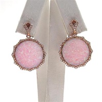 Silver Earring (Rose Gold Plated) with Inlay Created Opal & White CZ