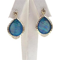 Silver Earrings (Gold Plated) with Inlay Created Opal and White CZ