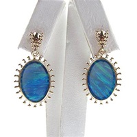 Silver Earrings (Gold Plated) with Inlay Created Opal