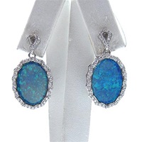Silver Earrings with Inlay Created Opal & White CZ