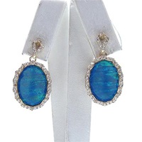 Silver Earrings (Gold Plated) with Inlay Created Opal and White CZ