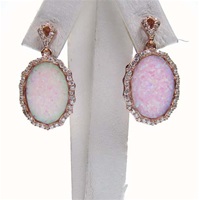 Silver Earring (Rose Gold Plated) with Inlay Created Opal & White CZ