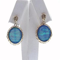 Silver Earrings (Gold Plated) with Inlay Created Opal and White CZ