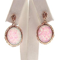 Silver Earring (Rose Gold Plated) with Inlay Created Opal & White CZ