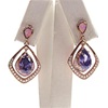 Silver Earring (Rose Gold Plated) with Inlay Created Opal, White and Tanzanite CZ