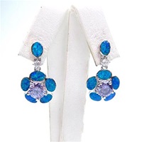 Silver Earring with Inlay Created Opal,White & Tanzanite CZ