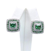 Silver Earring with White and Emerald CZ