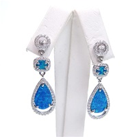 Silver Earrings with Inlay Created Opal & Wht CZ