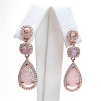 Silver Earring (Rose Gold Plated) with Inlay Created Opal & White CZ