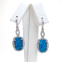 Silver Earrings with Inlay Created Opal & Wht CZ