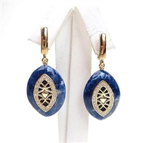 Silver Earrings (Gold Plated) with White CZ and Sodalite