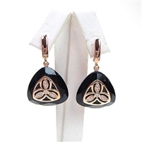 Silver Earrings (Rose Gold Plated) with White CZ and Black Agate