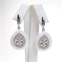 Silver Earring with White CZ and White Agate
