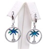 Silver Earrings with Inlay Created Opal and White CZ - Palm Tree
