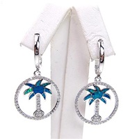 Silver Earrings with Inlay Created Opal & Wht CZ