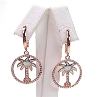 Silver Earring (Rose Gold Plated) with Inlay Created Opal & White CZ