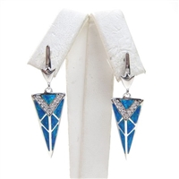 Silver Earrings with Inlay Created Opal and White CZ