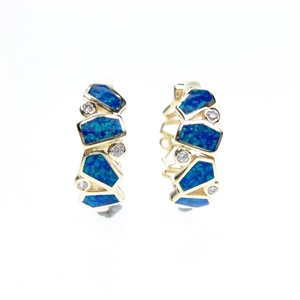 Gold Plated Silver Hoop Earrings with Inlay Created Opal