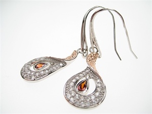 Silver Earrings (Rose Gold Plated) W/ White and Garnet CZ