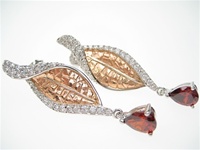 Silver Earrings (Rose Gold Plated) W/ White and Garnet CZ